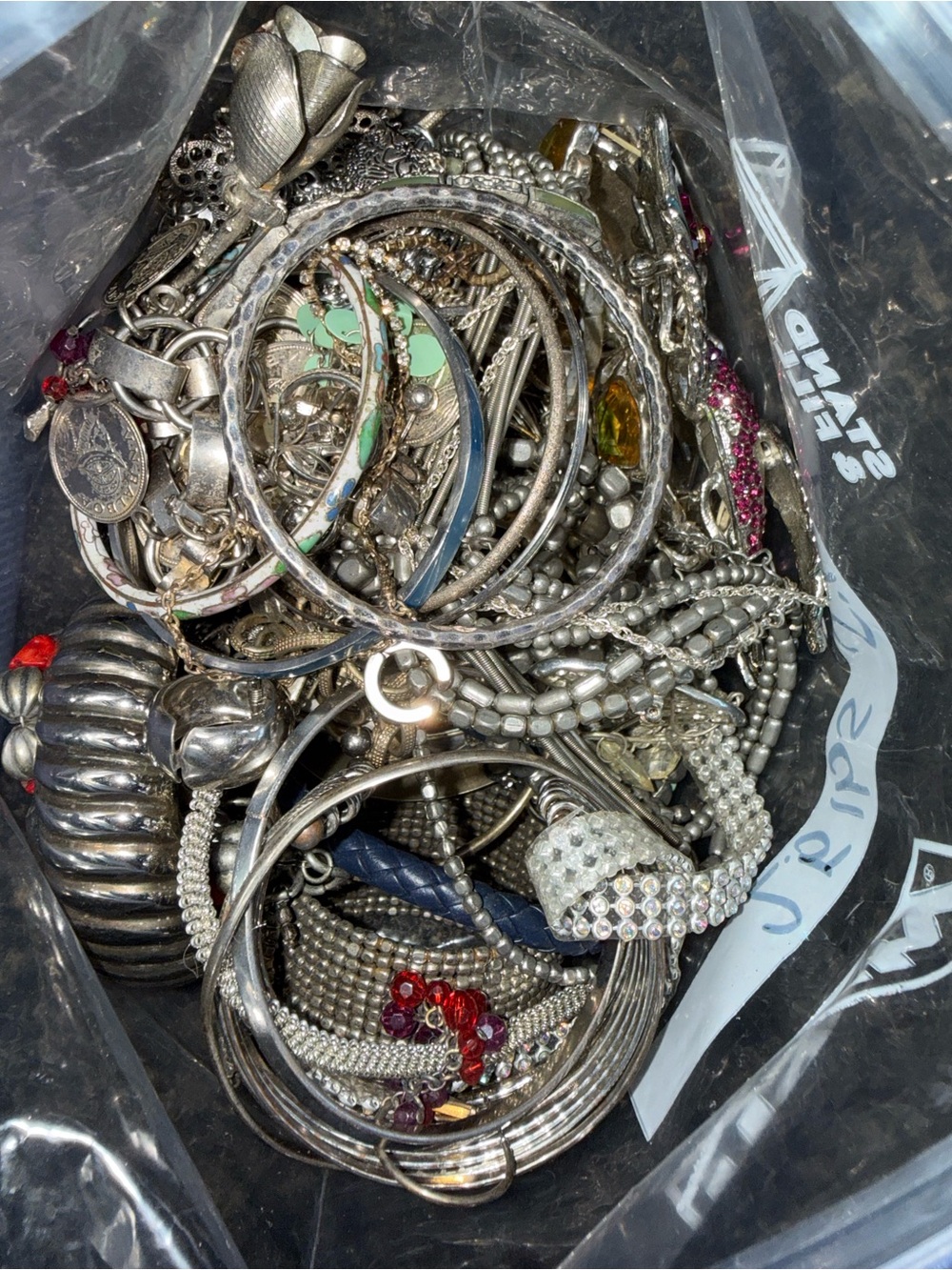 5.5 pounds silver toned mystery jewelry bags